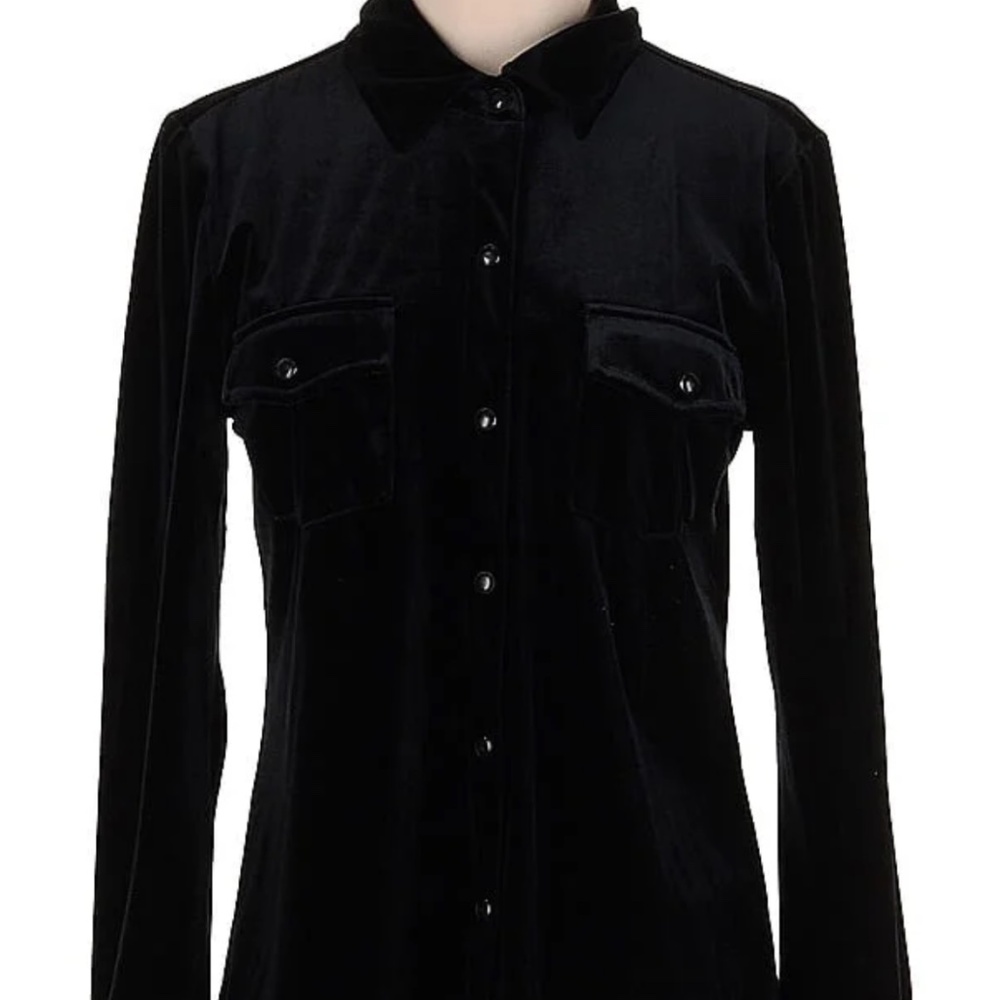 SANCTUARY Black Velvet Snap Button Long Sleeve Collar Top Size XS